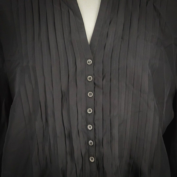 Garnet Hill Size 16 Dark Gray Pinktuck Pleat Button Long Sleeve Silk Tunic Top - Picture 2 of 7